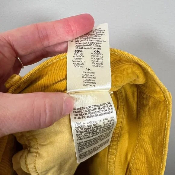 Mother Mid Rise Dazzler Ankle Corduroy Pants Size 32 Hopscotch Honey Yellow